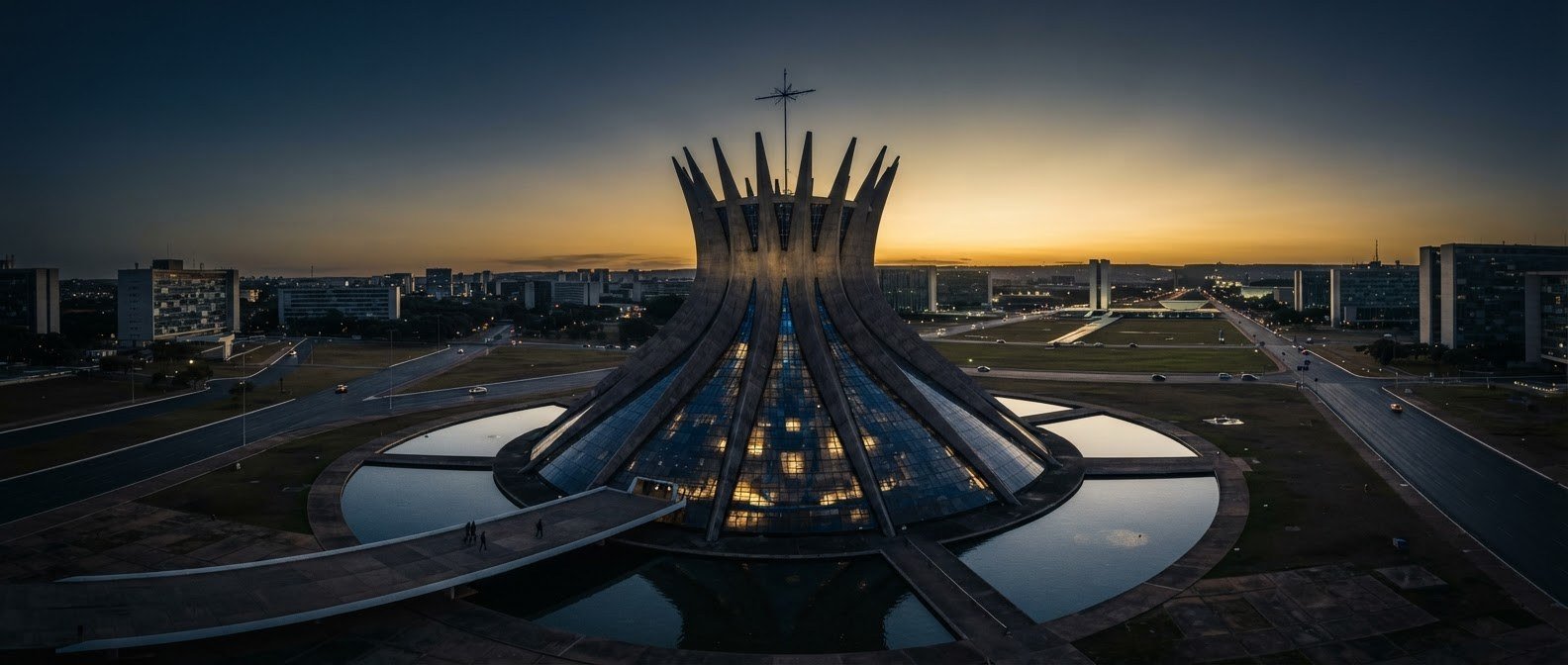 Catedral Metropolitana de Brasília ao entardecer