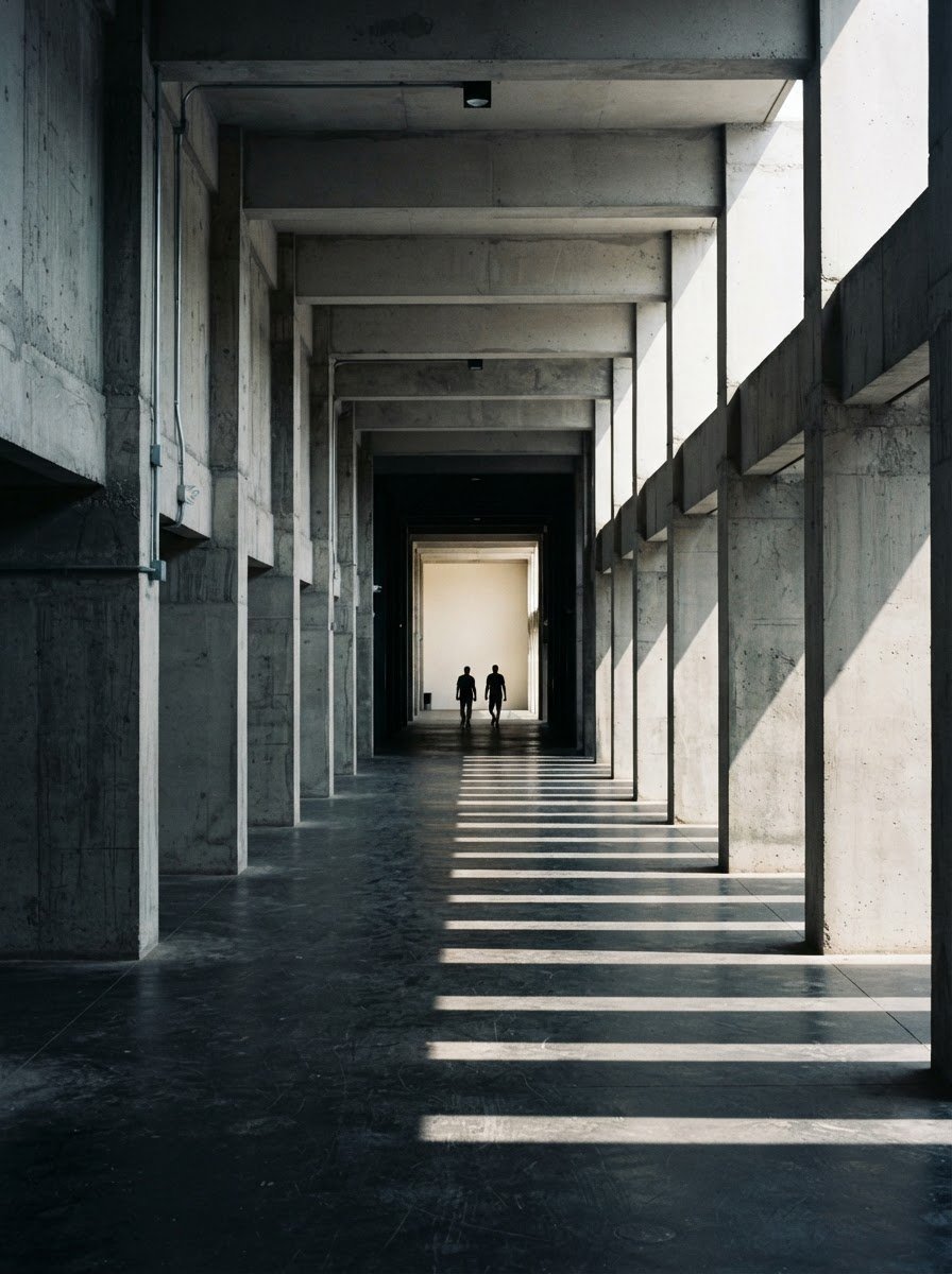 Corredor de concreto com luz lateral